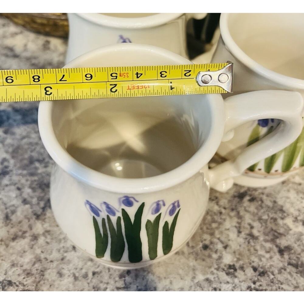 White Floral Pottery Coffee Mugs Marked Chartstone USA Set Of 6 Tea Cup - Picture 9 of 11